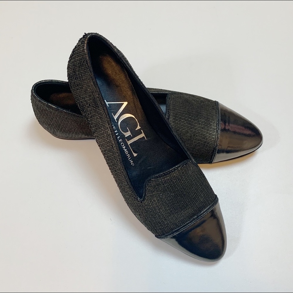 AGL Silver Cap Toe Flaked Leather Smoking Flat